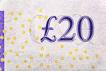 Great Britain 20 Pounds 2006 polymer Banknotes.Banknotes with  images of Queen Elizabeth portrait.Adam Smith (1723-1790), Scottish pioneer in economics.Bonistics.World money collection.