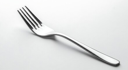 A simple elegant silver dining fork with four tines isolated on a clean white background