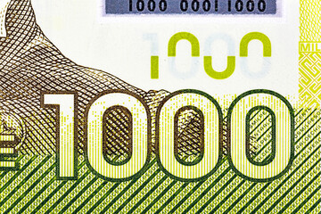 Chilean 1000 peso 2020.Depicted is Chilean hero of the Pacific War Ignacio Carrera Pinto,On the other side is Torres del Paine National Park.Bonistics.World money collection.