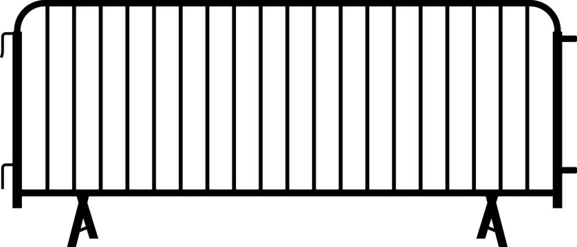 Silhouette of a metal crowd control barrier.