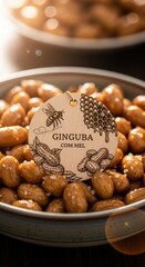 Golden Sweetness: Honeyed Peanuts with Pau-Rosa Tag & Bee-Honeycomb Motifs