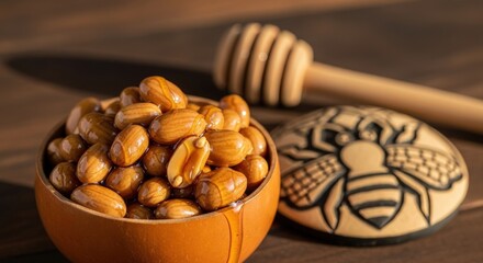 Golden Nectar of Angola: Ginguba com Mel in Gourd Bowl with Chokwe Dipper & Bee Carving