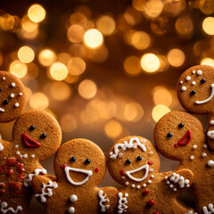 Cheerful Gingerbread Choir with Copy Space on Warm Christmas Background