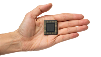 hand holding a CPU chip isolated