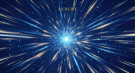 Abstract blue and gold light streaks exploding from a central point, creating a sense of speed and luxury, with glittering particles