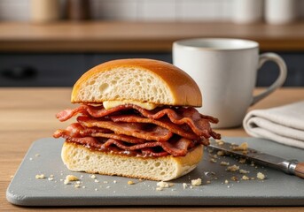 Bacon Sandwich with Multiple Layers of Crispy Bacon and Soft Brioche Bun