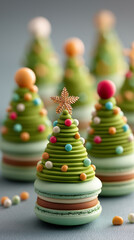 Christmas tree macarons decorating festive holiday dessert celebration