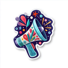 Colorful megaphone broadcasting news, announcing promotion, celebrating event