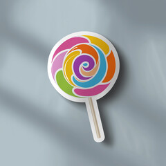 Colorful swirl lollipop sticker concept on gray background