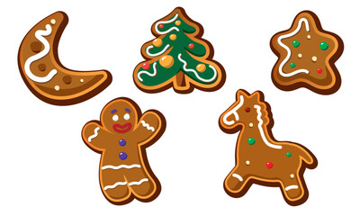Vector Illustration of Spiced Christmas Cookies in Festive Shapes