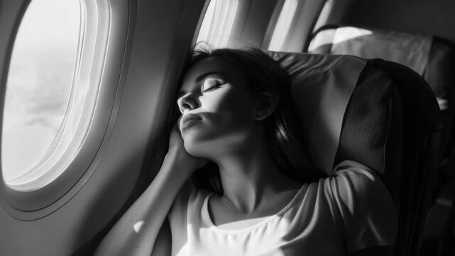 A woman snoozes during a flight.