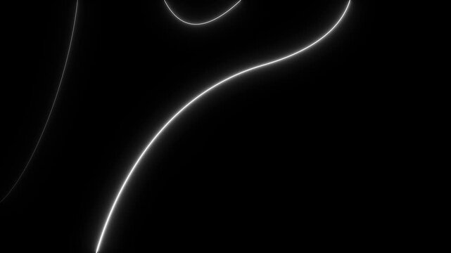 3d animation, abstract black background with a white neon line going in random curves in super speed and disappear