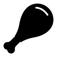 Black and white silhouette of a roasted chicken drumstick on white background