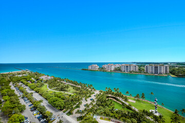 Fisher Island and Miami Beach South Pointe park aerial view