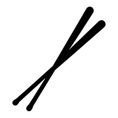 Stylized depiction of a pair of crossed black chopsticks on white background