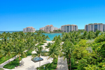 Fisher Island and Miami Beach South Pointe park aerial view