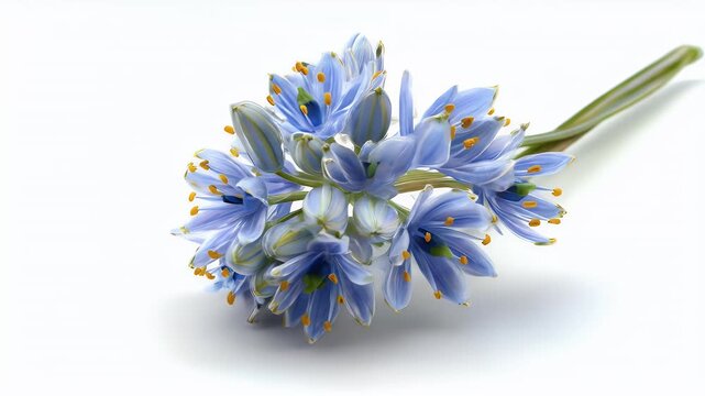 Delicate Blue Scilla Flower on White Background.