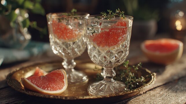 Premium grapefruit cocktail in crystal glass with ice and fresh citrus, luxury alcoholic drink concept, elegant bar scene, stylish aperitif photography, modern mixology and refined lifestyle