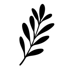 Aesthetic botanical illustration of a black plant branch with stylized leaves