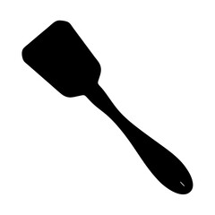 Silhouette of a black spatula with long handle for cooking use