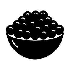 Stylized bowl overflowing with rounded shapes in a monochromatic design style