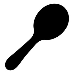 Simple black silhouette of a spoon angled on a plain white background