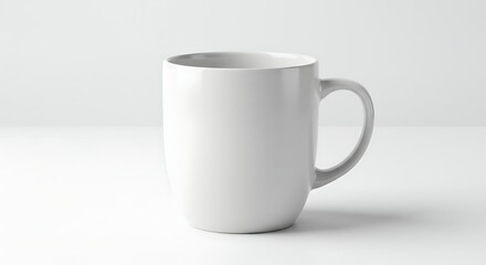 Obraz premium Minimalist white ceramic mug on a white background, perfect for coffee or tea enjoyment