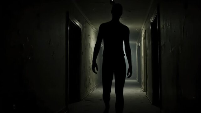 Eerie Silhouette In A Dark Haunted House Hallway