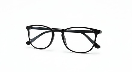 Black framed eyeglasses displayed on a plain white background, studio shot