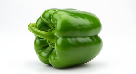 Fresh whole green bell pepper, a crisp and healthy raw vegetable for nutritious meals on a white background