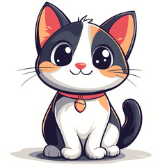 Fototapeta premium Adorable Calico Kitten with Big Eyes and Red Collar Sitting Peacefully.