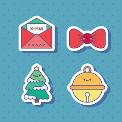 Linear Kawaii Christmas Icons Set