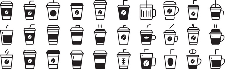 coffee cup icon set 30 black and white minimal coffee container silhouettes for branding and ui