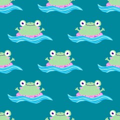 Cartoon animals seamless frogs pattern for wrapping paper and fabrics and kids clothes print and party accessories