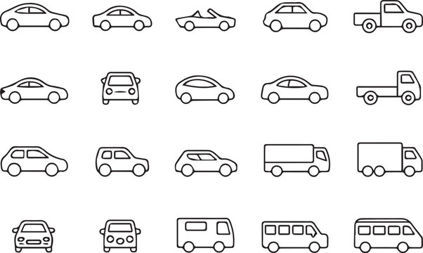 20 minimalist vehicle line icons set black and white silhouettes for transport and automotive design ai eps jpeg png download