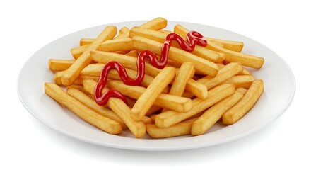 Golden French Fries on a Plate with Ketchup, A Classic Comfort Food Culinary Delight