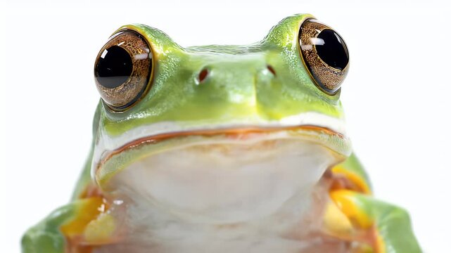 Close-up of a Green Tree Frog on White Background.