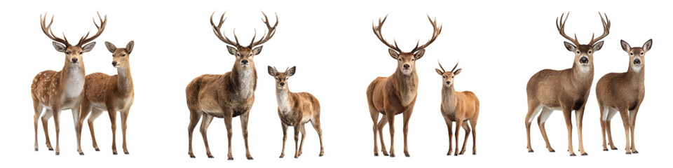 Fototapeta premium Majestic deer family collection, graceful wildlife portraits showcasing nature's beauty and serene charm, perfect for conservation awareness and outdoor adventure designs