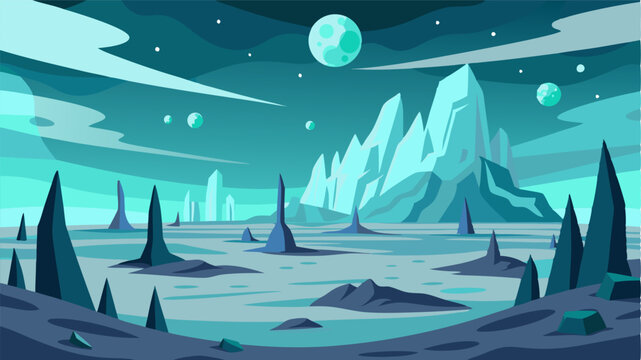 An otherworldly landscape with strange alienlike ice formations protruding from the ground.