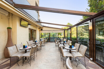 Outdoor café bar featuring garden seating