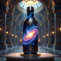 Futuristic Blue Portal Cylinder with Floating Light Rings, sci-fi art