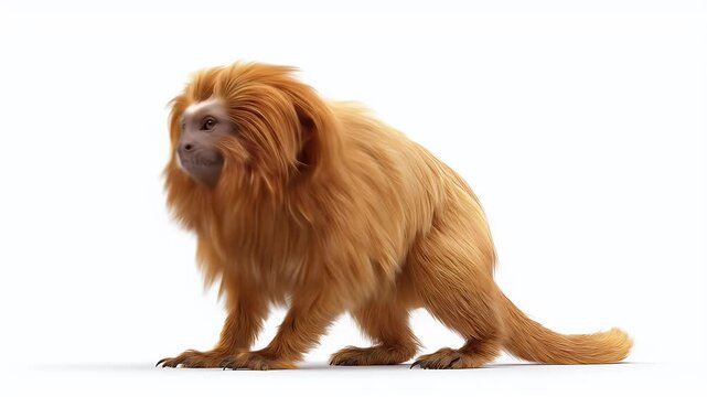 Golden Lion Tamarin Posing Against White Background.