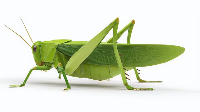 Detailed 3D Render of a Green Grasshopper on White.