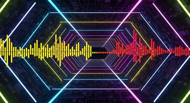 Soundwave Spectrum in Neon Tunnel - Audio Visualization.