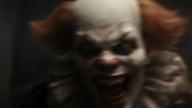 Demonic Clown Face Lunges in Close Up