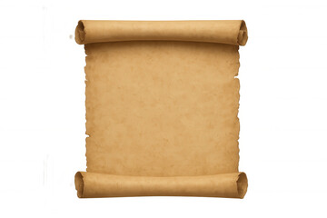 Old parchment scroll with rough edges, ancient paper texture, vintage manuscript, blank document on transparent background