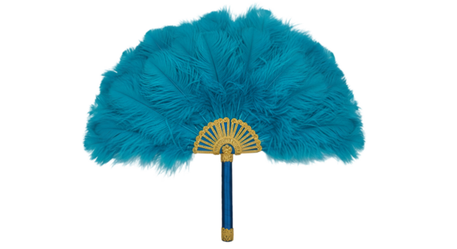 Elegant Teal Feather Fan with Gold Accents