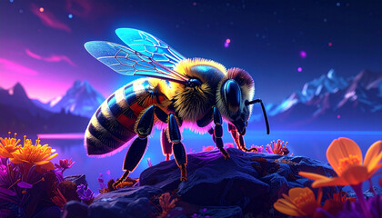 bee against a neon nature background.