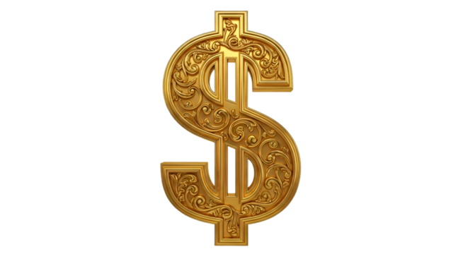 Ornate Golden Dollar Sign on Black Background