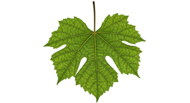 Detailed Green Grape Leaf on Black Background